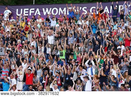 Kyiv, Ukraine - May 24, 2018: People Enjoy Watching The Uefa Women's Champions League Final 2018 Gam