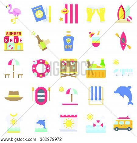 Summer Vacation Related Vector Icon Set 3, Flat Style