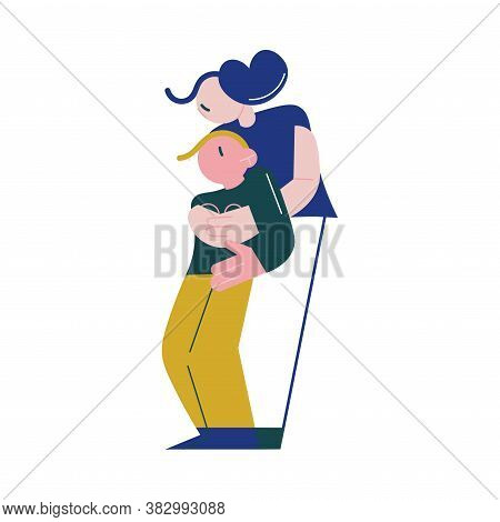 Woman Keeping Between Armpits And Helping Injured Boy To Move