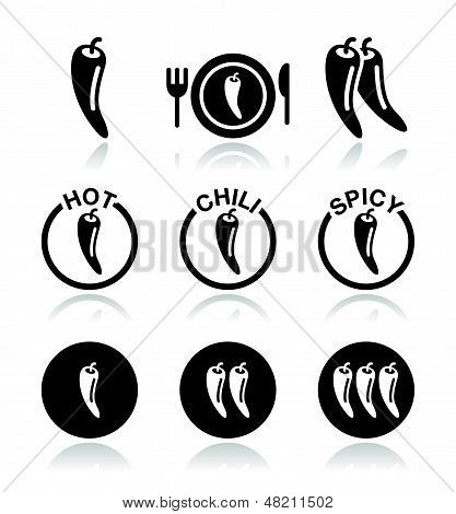 Hot chili peppers, et définir des icônes de la nourriture épicée