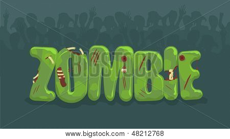 Vector zombie sign with spooky silhouettes on background 