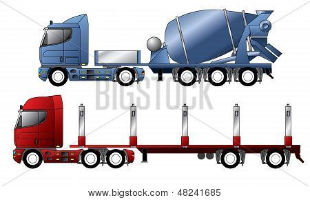 LKW mit Mixer und Timber Trailer