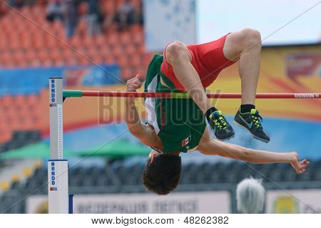 DONETSK, UKRAINE - JULY 11: Luis Andres Casarez of Mexico competes in high jump in Octathlon during 8th IAAF World Youth Championships in Donetsk, Ukraine on July 11, 2013