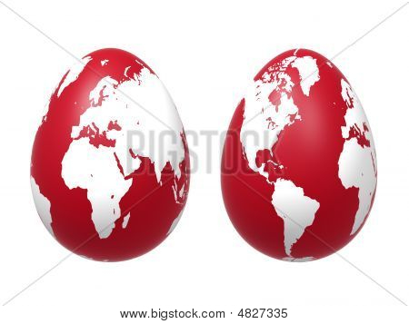 Deux œufs 3D monde en rouge