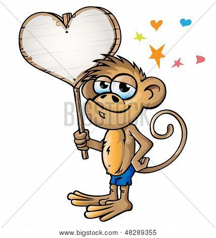 Monkey In Love Cartoon With Signboard