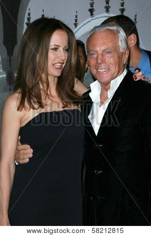 Kelly Preston and Giorgio Armani at the Giorgio Armani Prive Show to celebrate the Oscars. Green Acres, Los Angeles, CA. 02-24-07