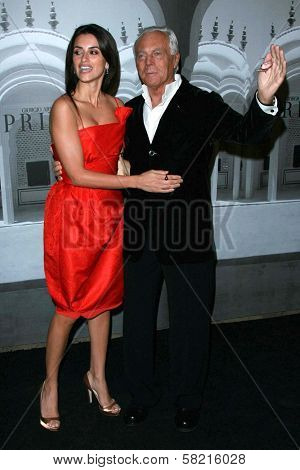Penelope Cruz and Giorgio Armani at the Giorgio Armani Prive Show to celebrate the Oscars. Green Acres, Los Angeles, CA. 02-24-07
