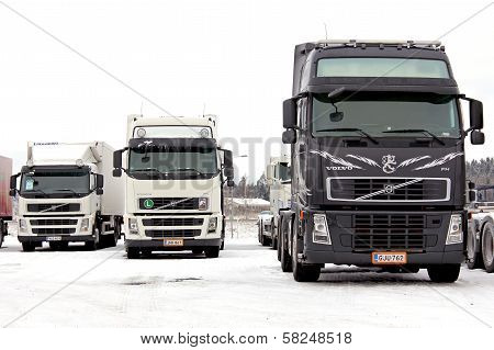 Group Of Volvo Trucks In Winter Conditions