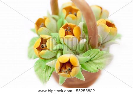 Ceramic Basket With Yellow Flowers