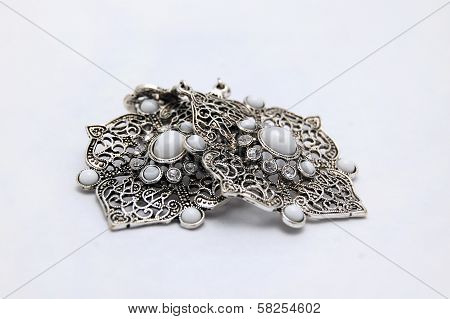 Silver Earings With White Stones