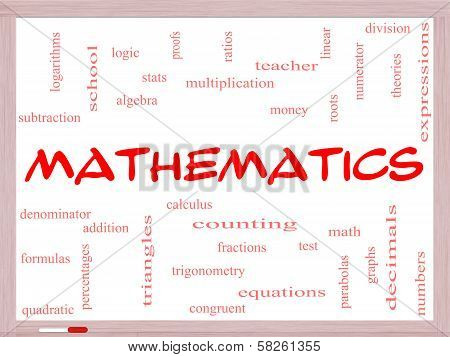 Mathematics Word Cloud Concept On A Whiteboard