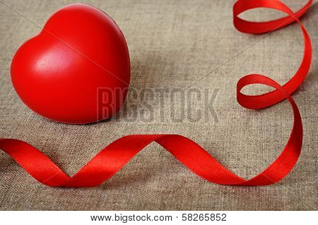 Red Heart On Gray Canvas For Valentine's Day