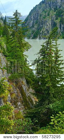 Summer Mountain Canyon And Dam (alps, Switzerland)