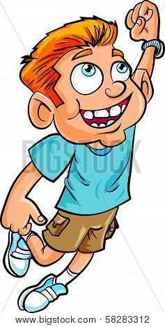 Cartoon boy jumping up wanting to fly