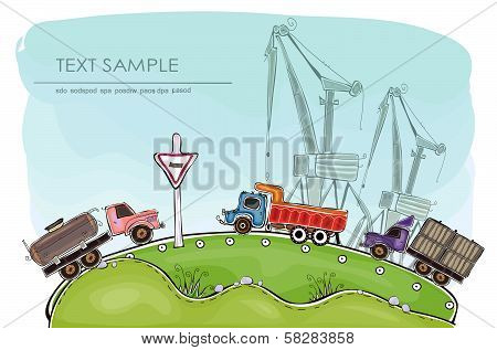 Trucks going to the building site 