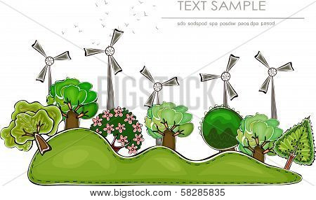 Fruit gasrden and power wind generato illustration, Happy world collection