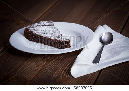 Chocolate Cake Slice On White Dish