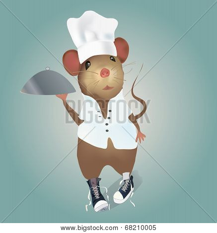Mouse Chef with Hat and Plate