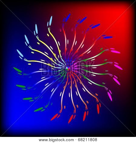 Abstract  Brightly  Glowing Lines On The Red And Blue Background.