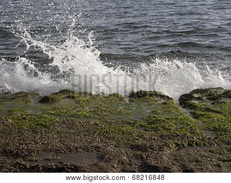 Sea Waves Hitting Rocky Shore