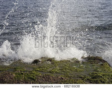 Sea Waves Hitting Rocky Shore
