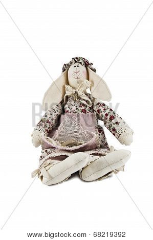 Stuffed Soft Sitting Toy Hare Isolated Against White Background