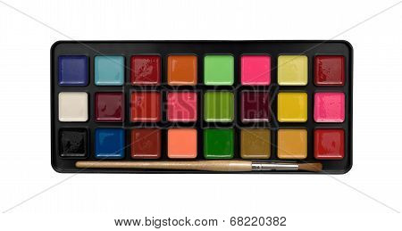 Water-colors And Paintbrush On White Background