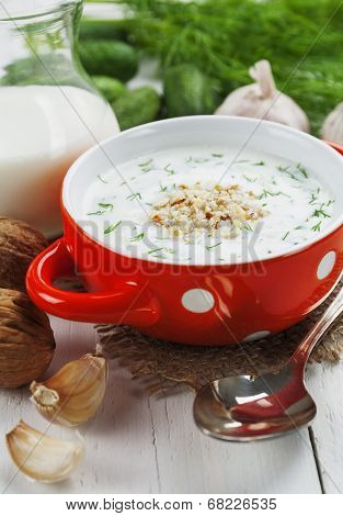 Summer Soup With Cucumbers, Yogurt And Walnuts