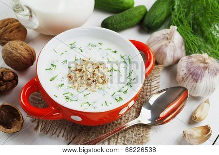 Summer Soup With Cucumbers, Yogurt And Walnuts