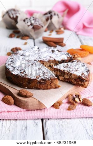 Delicious cake panforte on table close-up