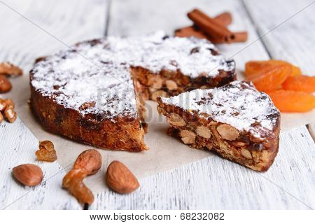 Delicious cake panforte on table close-up