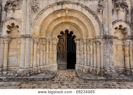 Full View Main Door Of Petit Palais Et Cornemp Romanesque Church, Gironde France