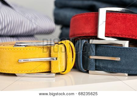 Display Of Man Belts In A Shop