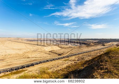 Opencast Brown Coal Mine. Belt Conveyor.