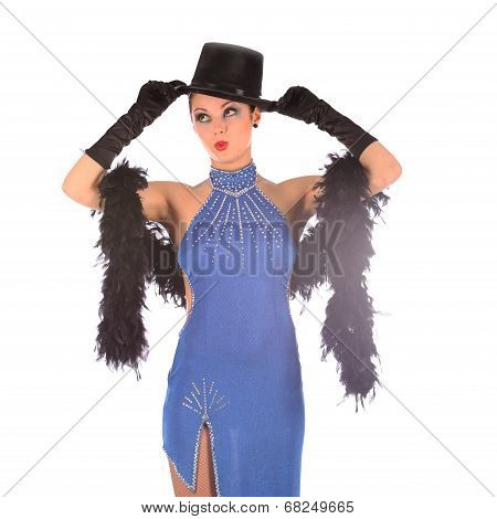 Burlesque dancer with red blue dress for latina dance