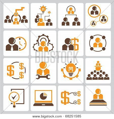 human resource, business management icons, orange color theme