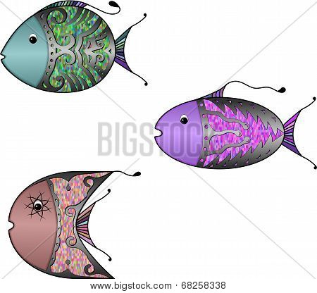 Three fishes  with a beautiful ornament