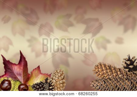 Autumn Background With Brown Chestnuts