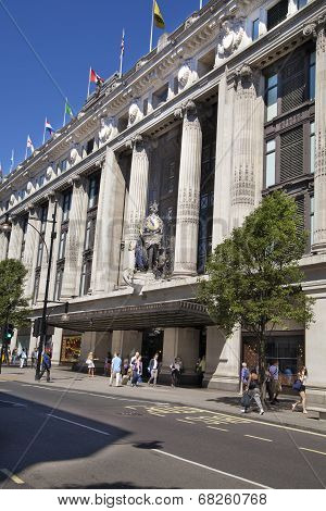 LONDON, UK - JULY 03, 2014  Selfridges superstore on Oxford street,  shopping mail with famous fashi
