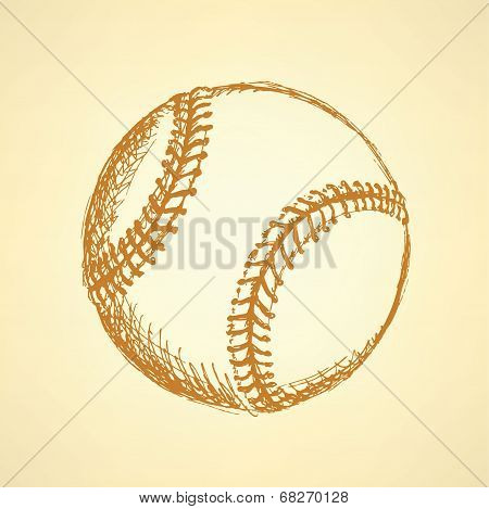 Sketch Cute Baseball Ball, Vector  Background