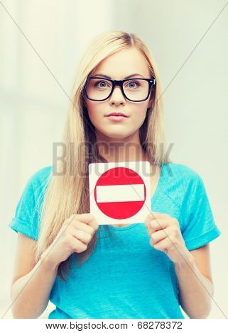 picture of woman with no entry sign ..