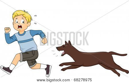 Illustration of a Little Boy Being Chased by a Dog