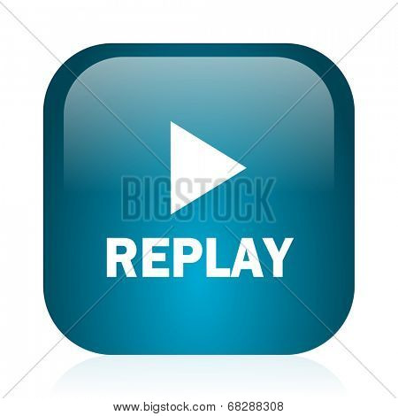 replay blue glossy internet icon