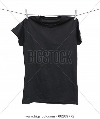 Black T-shirt Hanging On Clothesline