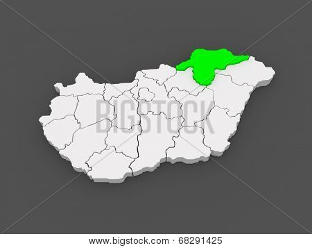 Map of Borsod-Abauj-Zemplen. Hungary. 3d