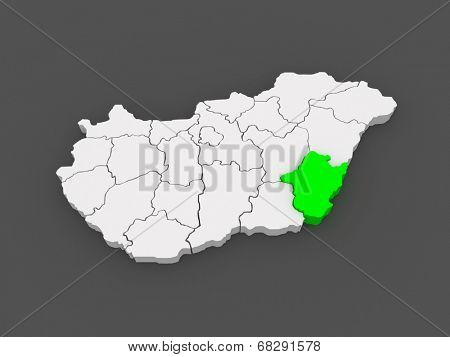 Map of Bekes. Hungary. 3d