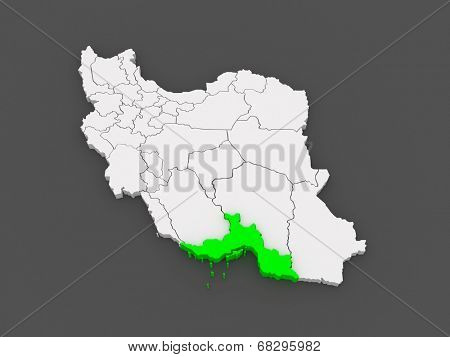 Map of Hormozgan. Iran. 3d