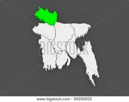 Map of Rangpur. Bangladesh. 3d