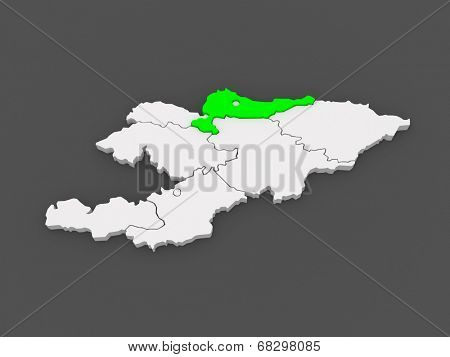 Map of Chui. Kyrgyzstan. 3d
