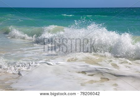 Waves of the Caribbean Sea. Playa los Cocos. Cayo Largo. Cuba.